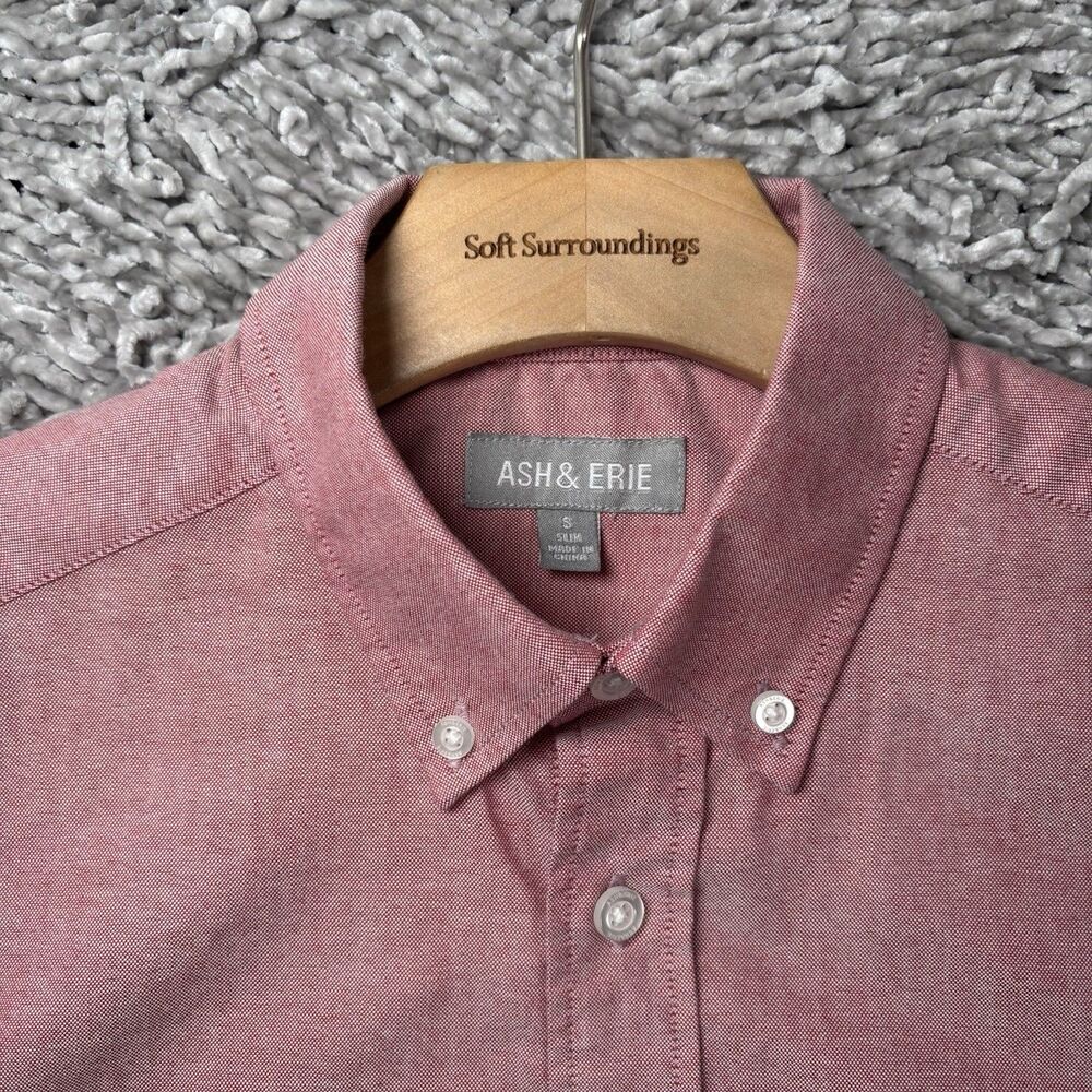 Ash & Erie Button Down Shirt Mens Small Slim Fit Short Sleeve Pink Preppy Design